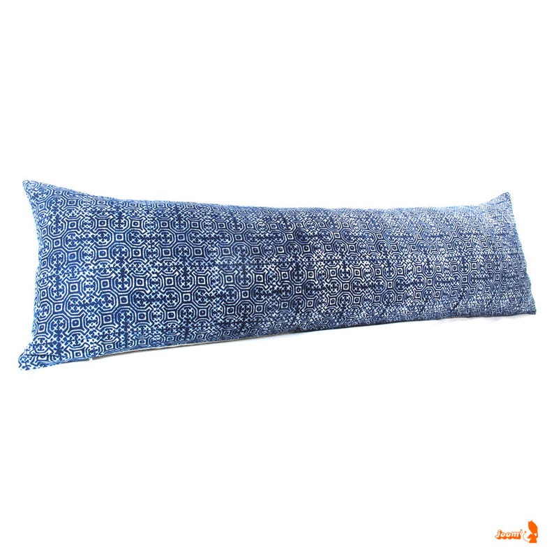 Hmong Hand Block Batik Indigo Long Lumbar Zipper Pillow Bohemian Long Lumbar Pillow image 3