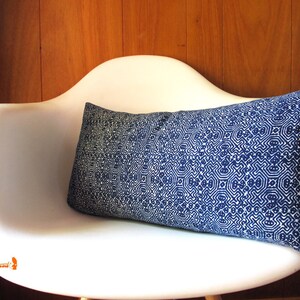 Blue Batik Indigo Hmong Textile Long Lumbar Zipper Long Lumbar Pillow Boho Linen Decorative Pillow image 9