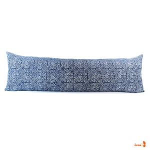 Hmong Hand Block Batik Indigo Long Lumbar Zipper Pillow Bohemian Long Lumbar Pillow image 1