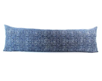Hmong Hand Block Batik Indigo Long Lumbar Zipper Pillow - Bohemian Long Lumbar Pillow
