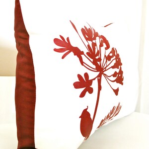 SALE Burgundy Red Print on Off White Cardinal on Agapanthus Rectangle Pillow Ready to ship image 4