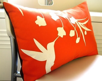 Orange Hummingbird with Eucalyptus Rectangle Pillow