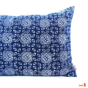 Blue Batik Indigo Hmong Textile Linen Rectangle Pillow Boho Linen Decorative Pillow image 4