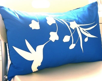 Cobalt Blue Hummingbird with Eucalyptus Rectangle Pillow