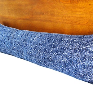 Blue Batik Indigo Hmong Textile Long Lumbar Zipper Long Lumbar Pillow Boho Linen Decorative Pillow image 5