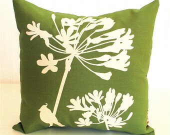 Olive Green Cardinal on Agapanthus-Mini 10.5 Inches Square Pillow