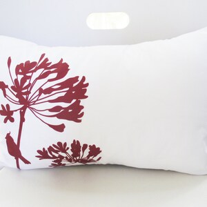 SALE Burgundy Red Print on Off White Cardinal on Agapanthus Rectangle Pillow Ready to ship image 3