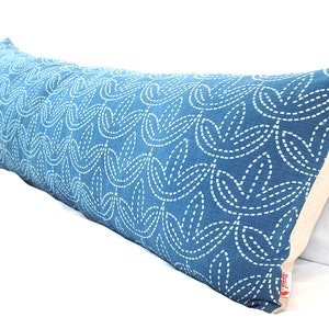 Faded Blue Sashiko Stitch Pattern Long Lumbar Zipper Pillow image 9