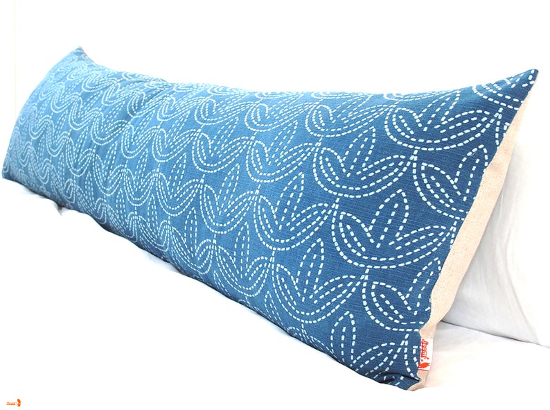 Faded Blue Sashiko Stitch Pattern Long Lumbar Zipper Pillow image 9