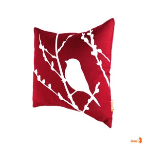 Red Bird on Cherry Blossom Mini 10.5 Inches Square Pillow image 2