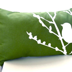 Grass Green Bird on Cherry Blossom Rectangle Pillow image 3