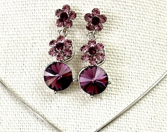 Custom dark purple Bridesmaid necklace earrings set Amethyst bridesmaid gift, Deep purple bridesmaid earrings,Topaz Brown Bridal Jewelry set