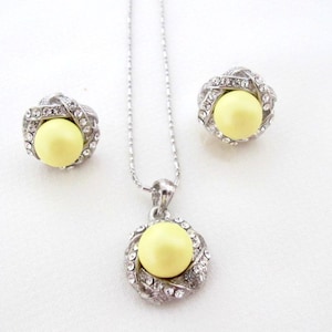 Pearl Pendant Jewelry, Wedding Pearl  Pendant jewelry, Yellow Pearl Jewelry, Bridesmaid jewelry set, Yellow Pendant Pearl wedding set