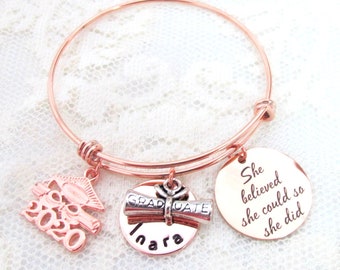Pink Box Inspirational Charm Bangles Gold She Believed She Could