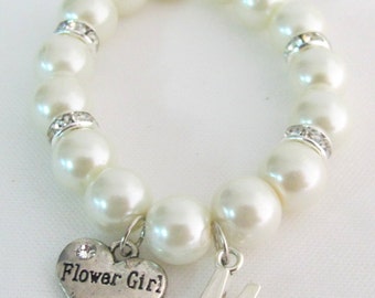 Flower Girl Personalized Bracelet Initial Name Bracelet Junior Bridesmaid Bracelet Wedding Jewelry Children Bracelet