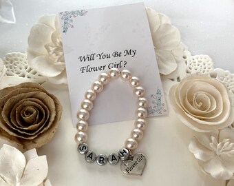 Girls Personalized Bracelet, Flower Girl  Bracelet, Kids Pearl Bracelet, Wedding Jewelry, Flower Girl Jewelry, Free Shipping In USA