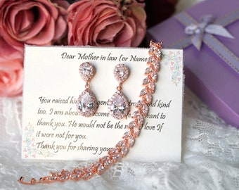 Bridesmaid gift, Personalized rose Gold Bridesmaid Jewelry, Bridesmaid Bracelet, Bridal Jewelry Set, Bridal Party Gifts