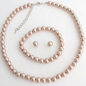 Bridesmaid Necklace Earrings Bracelet Set In Champagne Pearl Wedding Jewelry Flower Girl Bridal Party Gift Bridesmaid gift Wedding gifts
