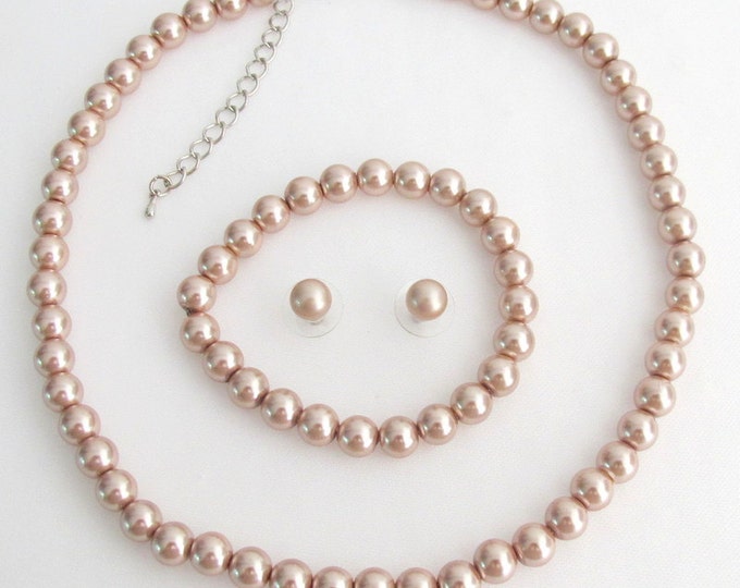 Elegant Champagne Pearl Beaded Necklace Set with Matching Earrings (DZ18375)