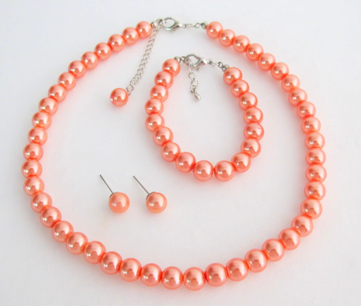 Orange Pearl Set Orange Pearl Necklace Orange Pearl Bracelet