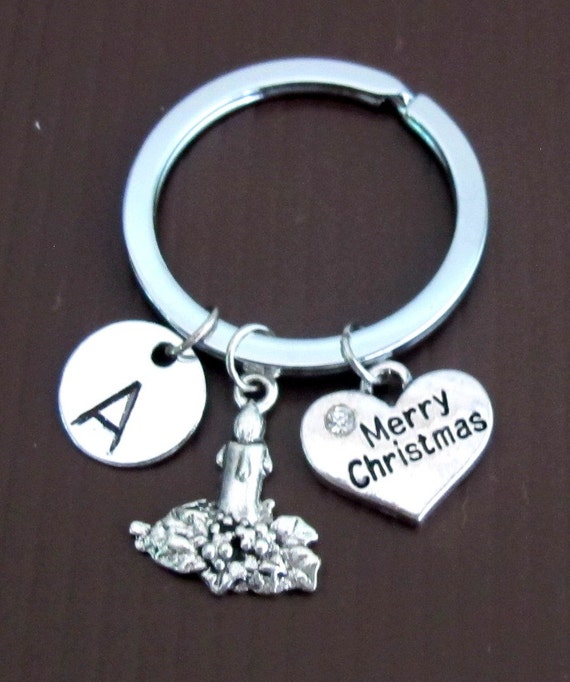 Items similar to Personalized Christmas Keychain with Initial