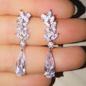 Crystal Earrings, Crystal Bridal Earrings, White Gold Teardrop Earrings, Crystal Drop Earrings,Silver Wedding Earrings,Siver wedding earring