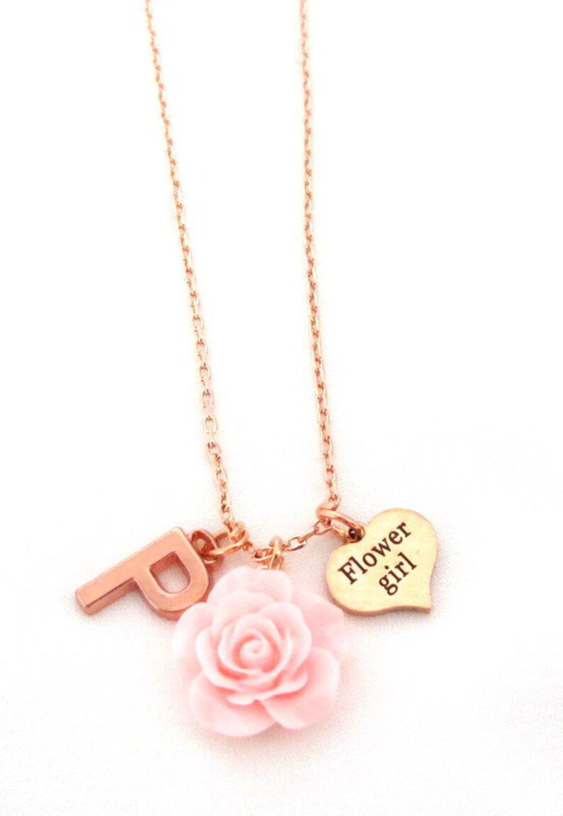 Flower Girl Necklace Rose Gold Necklace Personalized Flower Etsy