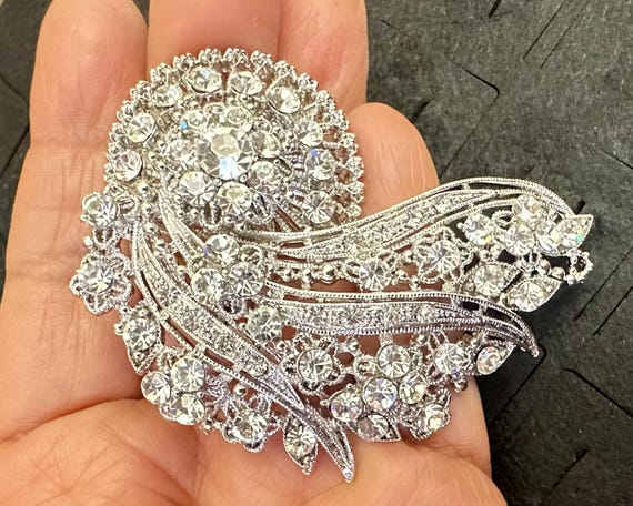 silver brooch for dress Amazon.com: Dreamlandsales Vintage Silver Tone Micro Pave Crystal Floral  Shaped Ribbon Brooch Wedding Pin Jewelry: Clothing, Shoes & Jewelry