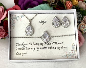 Teardrop Cubic Zirconia Bridesmaid Jewelry Set, Bridal Party Gift
