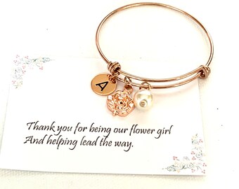 Rose gold Flower girl bracelet, Flower girl bangle, Personalized flower girl gift, Flower girl jewelry, Little girl bracelet, Child bangle