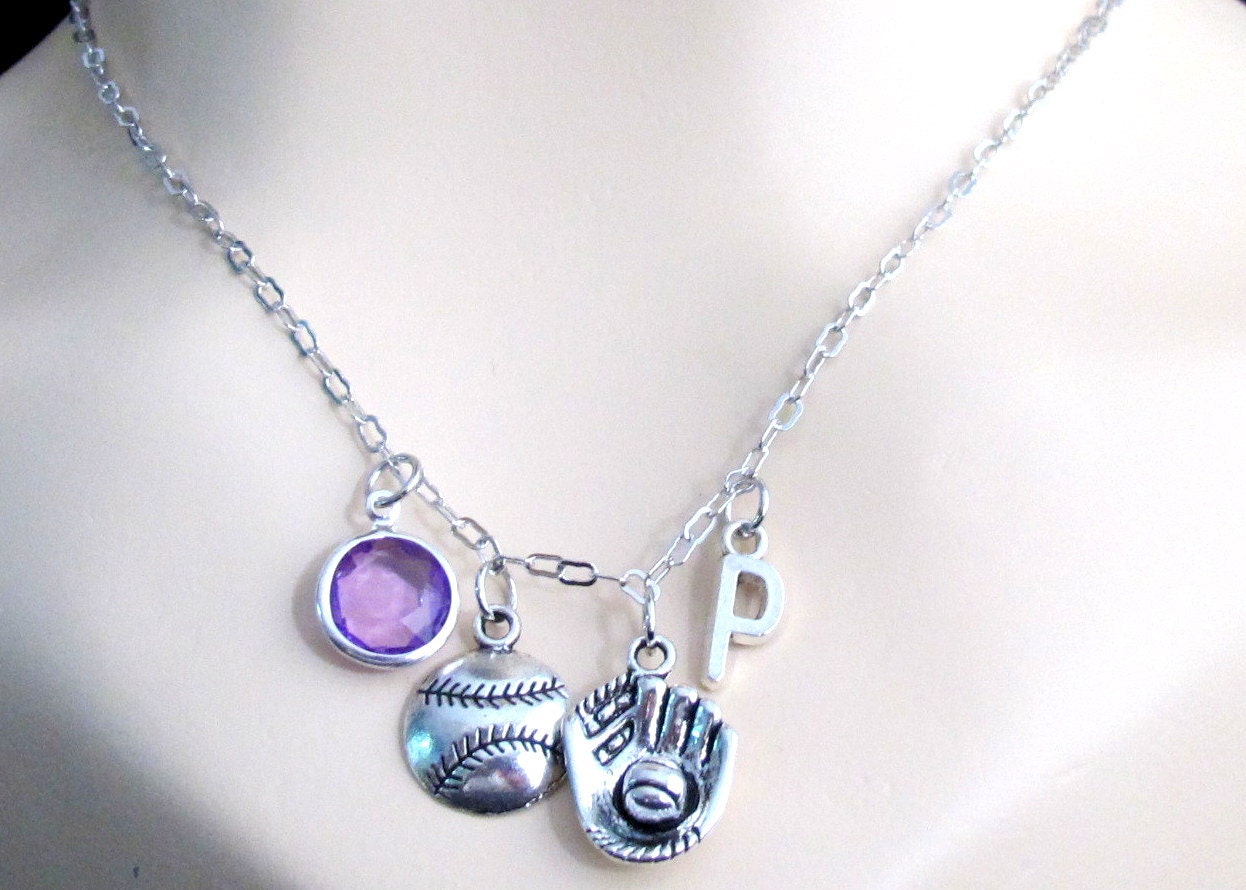 Baseball Necklace Baseball charm necklace initial Charm Etsy