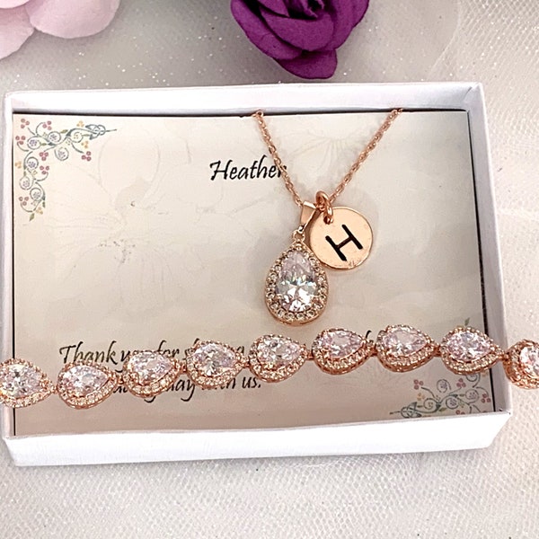 Custom Mothers gift, Mother of the bride set, Bridesmaid gifts rose gold Set, Bridal Jewelry custom proposal card bridesmaid Jewelry