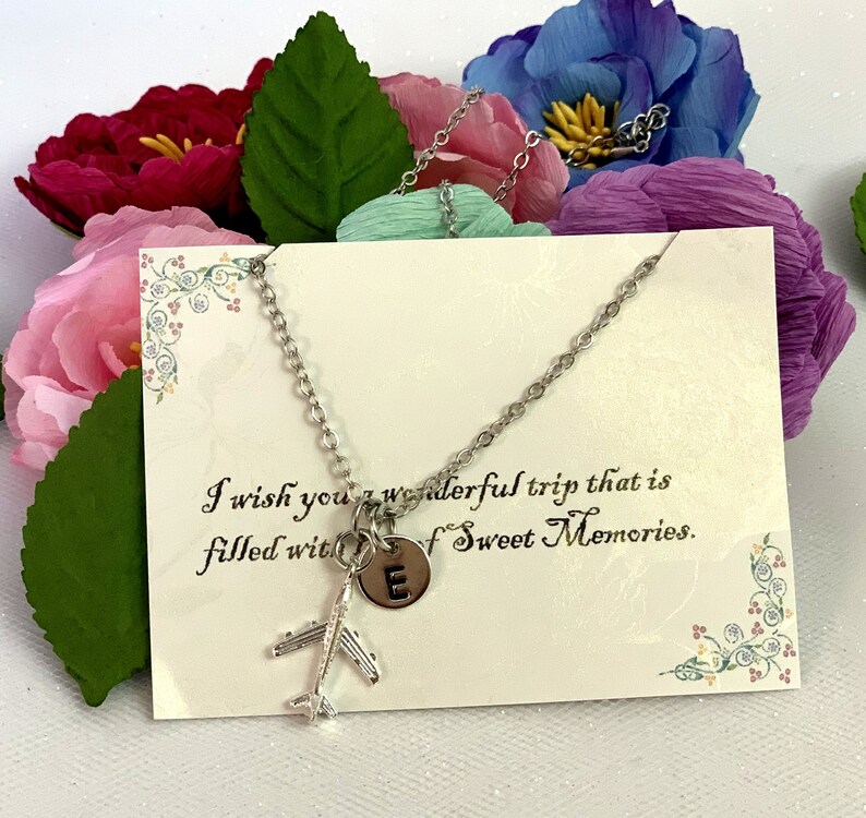 Rose Gold airplane necklace,Airplane necklace,Jet Plane Necklace, Personalized Initial, Best friends, sister, cousin, BFF gift image 6