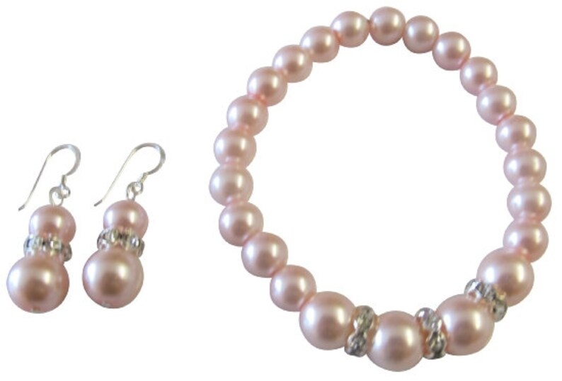 Pink Pearls Jewelry Set Bridal Bridemaids Pink Pearls Necklace Etsy