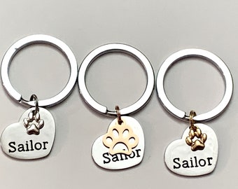 Personalized Pet Jewelry, Gold Paw Print Dog Jewelry, Cat Jewelry, Pet Loss Keychain, Customized Pet Keychain, Paw Print Keychain, Rose gold