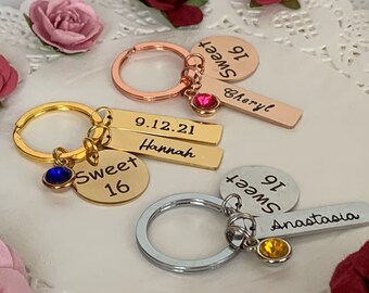 Personalized Sweet 16 Keychain, Sweet 16 Gift, Sweet 16 Jewelry, Birthday gift for her, Granddaughter / daughter Sweet 16 Gift