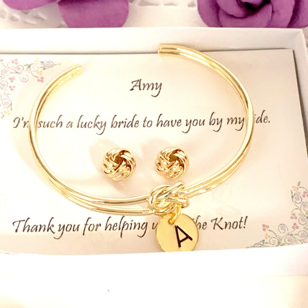 Personalized knot bracelet earrings set, Bridesmaid gift, Bridesmaid Proposal Will You Be My Bridesmaid, Tie the knot earrings Knot Bracelet