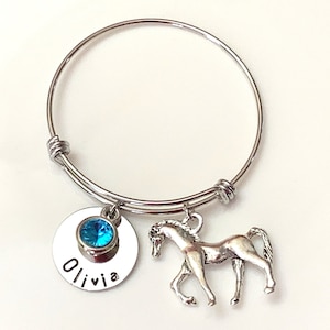 Horse Bracelet, Personalized Horse Bracelet, Horse Jewelry, Horse Bangle Horse Lover Gift Rodeo Bracelet Personalized Horse Training