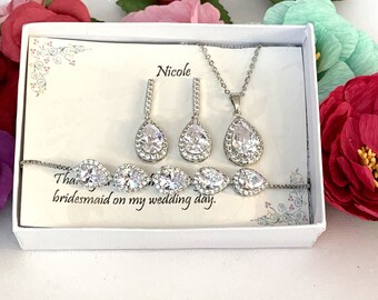 Cubic Zirconia Teardrop Earrings, Bridesmaid Jewelry Gift