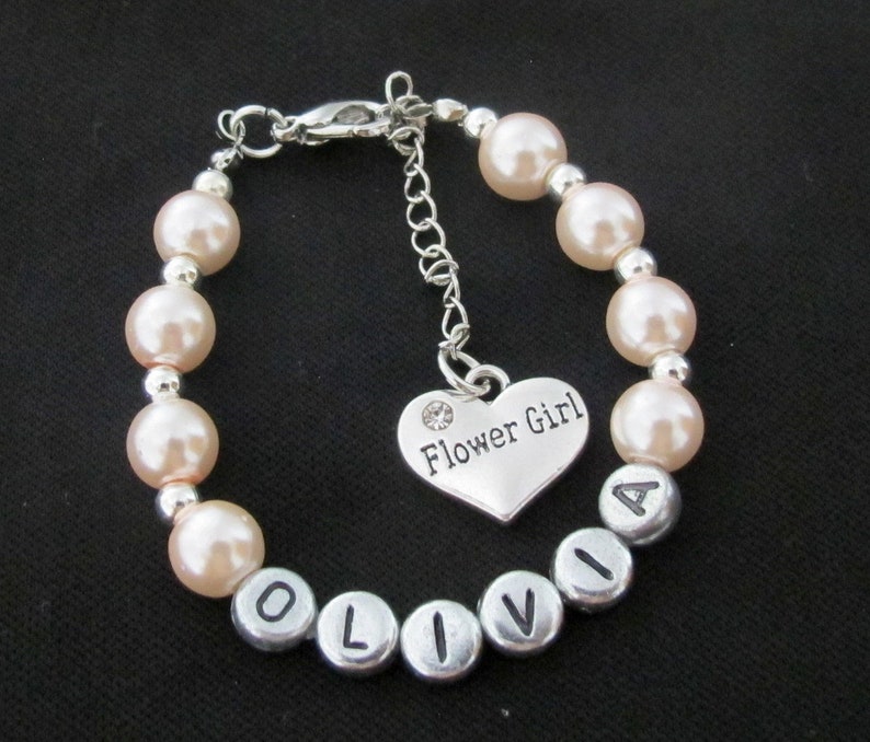 Flower Girl Bracelet Custom Name Girl Toddler Gift Wedding Etsy