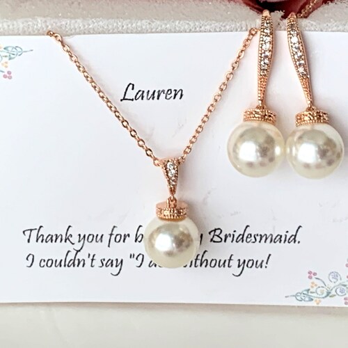 Bridesmaid Jewelry Set Bridesmaid Gift Pearl Necklace Etsy