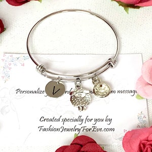 Sheep Charm Bracelet, Sheep Bangle Bracelet Personalized Sheep Bangle Cute Sheep Gift Silver Sheep Girl Birthday Custom Personalized Jewelry
