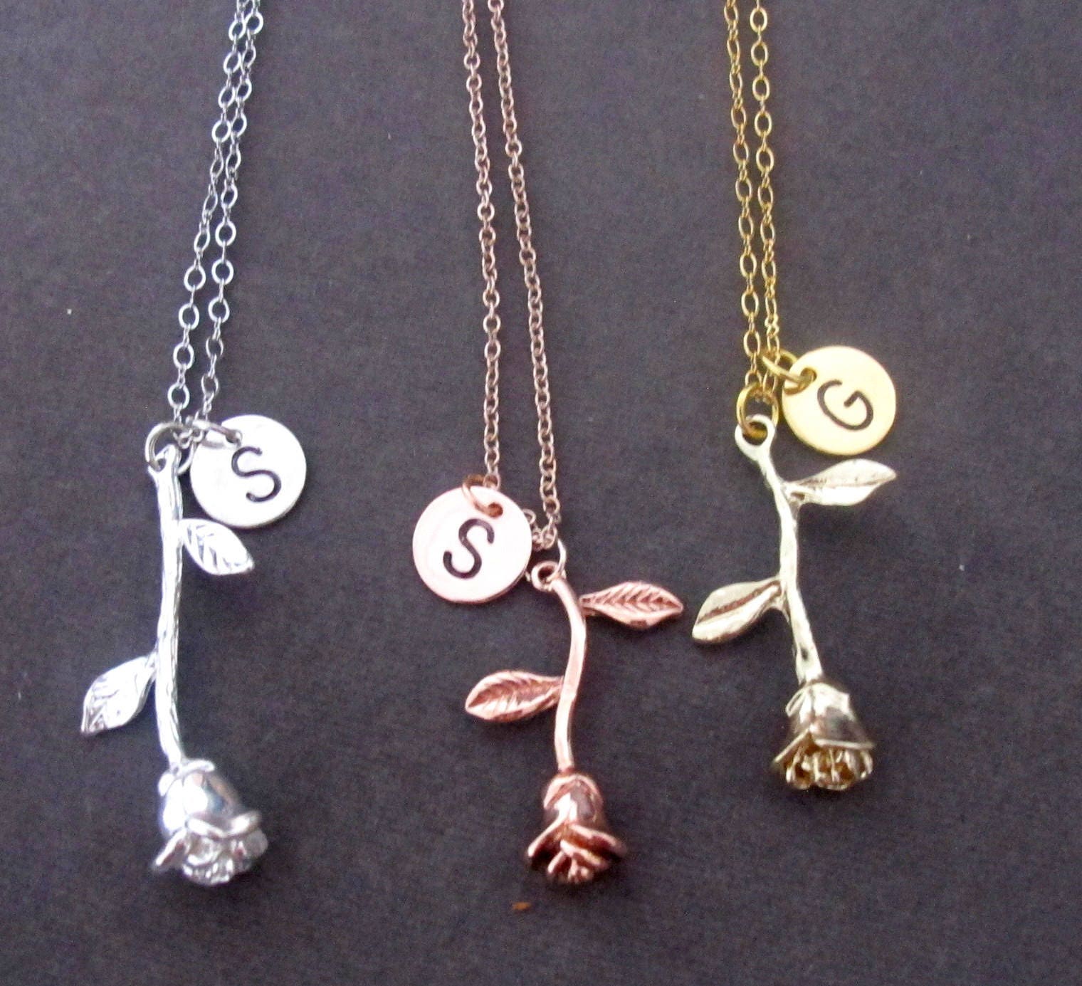 Rose Necklace Gold Initial Charm Rose Necklace Gold Initial Charm Charms Personalized Free Usa