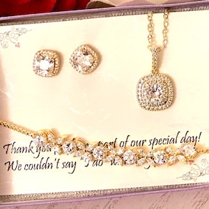 Custom Personalized Bridesmaid gifts, Bridal party gifts, Cubic Zirconia Bracelet Earrings Set, Bridesmaid Necklace Set, Wedding Earrings