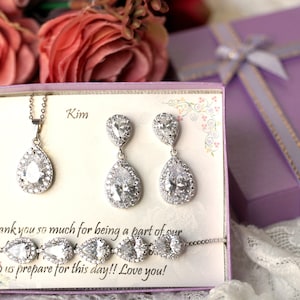 Personalized bridesmaid earrings, Wedding earrings, CZ  tear drop earrings, Bridal party gift, Bridesmaid proposal gift, Bridesmaid earrings