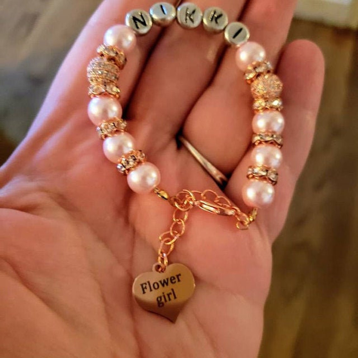 Rose Gold Flower Girl Bracelet Personalized Flower Girl Etsy
