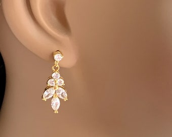 Crystal Leaf Earrings Bridal Leaf Earrings, CZ Leaf Earrings, Bride Earrings, Bridesmaid Jewelry, Crystal Earrings Crystal wedding earrings