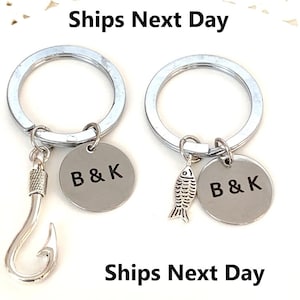 Fish & Hook Key Chain Set, Husband Wife, Girlfriend Boyfriend, Couples Jewelry gift, Anniversary Gift,Couples Keychain, Valentine Gift