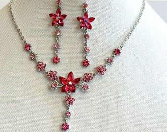 Crystal Bridal Necklace set, Bridal Jewelry set, Bridal Earrings, Pink rhinestone necklace jewelry set, Amethyst Floral Crystal Jewelry set