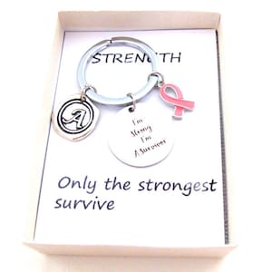 Survivor keyring,I m strong, personalized breast cancer survivor gift, pink ribbon, celebration keychain, cancer awareness